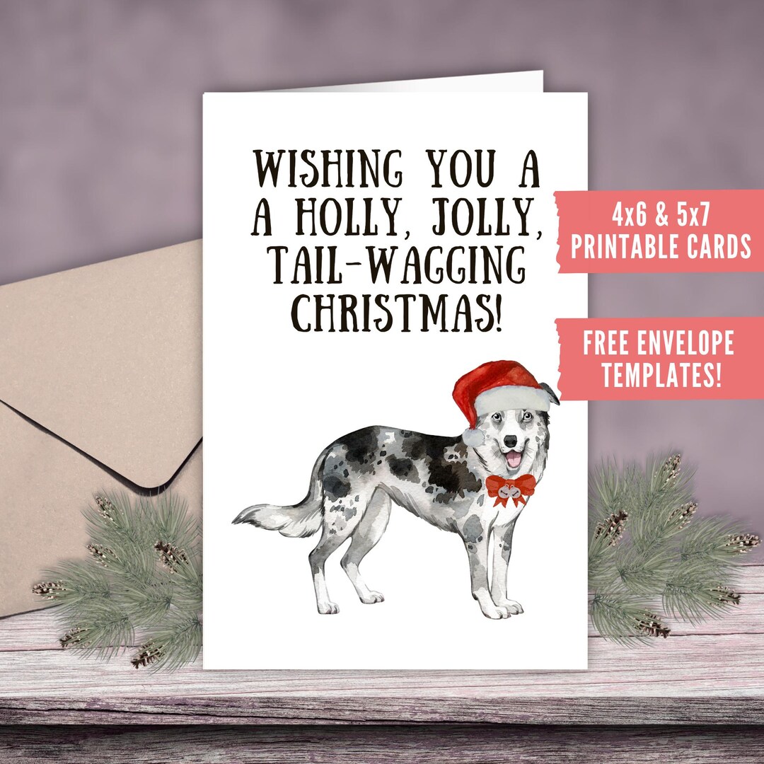 Cute Dog Christmas Card Printable Pet Holiday Greeting for Animal Lover ...