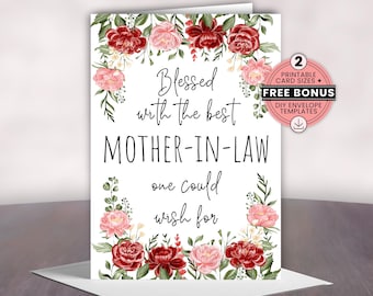 Floral Mother-in-Law Card, Printable Gift from Daughter-in-Law or Son-in-Law, FREE Envelope Template, Downloadable 4x6 & 5x7 Greeting Cards