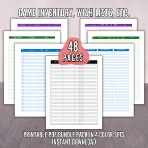 48-Page Card, Dice, Board Game Tracker Bundle - Printable Inventory, Wish List, Convention Log, Games to Try, Sell Sheets - Instant Download