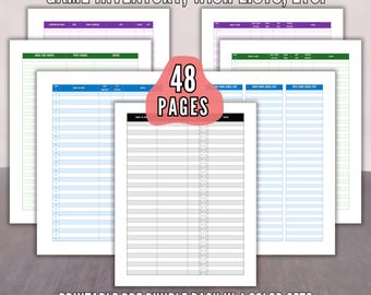 48-Page Card, Dice, Board Game Tracker Bundle - Printable Inventory, Wish List, Convention Log, Games to Try, Sell Sheets - Instant Download