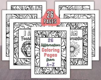 26 Affirmation Coloring Pages, Printable Positive Mindset Activity Worksheets, Building Self-Esteem & Confidence Art, Downloadable PDF