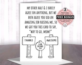 Mom & Mother-in-Law Card, Printable Gift for Her, FREE DIY Envelopes, Downloadable Mother’s Day, Birthday, Valentine's Day Greeting Cards
