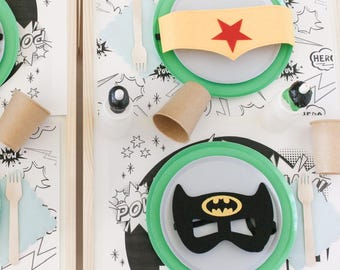 Superhero Party in a Box | Superhero Party Plates (setting of 4) |Superhero Party Decoration Kit | Superhero Party Table Place Setting