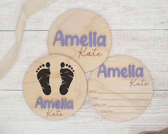 Baby Announcement Sign with Birth Stats, Footprint Sign For Newborn, Personalized Baby Name Sign, Baby Name Reveal Sign For Hospital