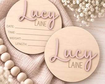 Letrero de anuncio de bebé con estadísticas de nacimiento / Placa con nombre de bebé / Letrero de madera para revelar el nombre / Letrero personalizado con nombre de bebé / Letrero para hospital