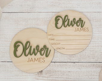 Letrero de anuncio de bebé con estadísticas de nacimiento / Placa con nombre de bebé / Letrero de madera para revelar el nombre / Letrero personalizado con nombre de bebé / Letrero para hospital