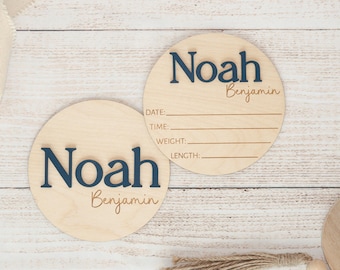 Letrero de anuncio de nacimiento para hospital, letrero con nombre de bebé, letrero con estadísticas de nacimiento, letrero de madera con nombre de recién nacido, placa con nombre