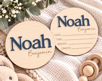 Letrero de anuncio de nacimiento con datos de nacimiento / Placa con el nombre del bebé / Letrero de madera para revelar el nombre / Letrero personalizado con el nombre del bebé / Letrero para el hospital