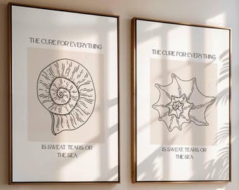 SET OF 2 Seashell Art Prints, Beach House Prints, Ocean Themed Wall Prints, Seashell Posters, Coastal Art, Modern Wall Art, Neutral Wall Art