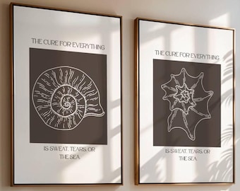 SET OF 2 Seashell Art Prints, Beach House Prints, Ocean Themed Wall Prints, Seashell Posters, Coastal Art, Modern Wall Art, Neutral Wall Art