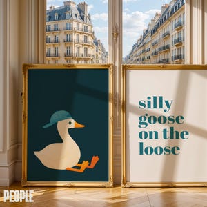 Funny Goose Wall Art Set of 3 – Silly Goose on the Loose Digital Prints – Cool Cartoon Animal Posters for Kids Rooms & Dorm Decor