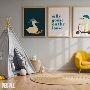 Funny Goose Wall Art Set of 3 – Silly Goose on the Loose Prints | Cute Animal Posters for Kids Room, Nursery & Dorm Decor