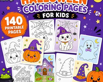 Printable Halloween Coloring Pages, 140 Cute Activity Sheets with Pumpkins, Ghosts and Cats