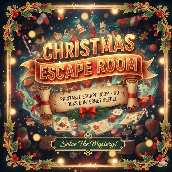 Printable Christmas Escape Room Game – Save Santa DIY Puzzle Kit | At-Home Family Classroom Party Activity | Instant Download