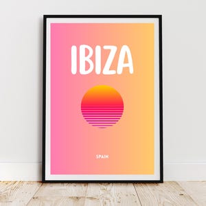 Ibiza Sunset Travel Poster: Retro Minimalist Wall Art