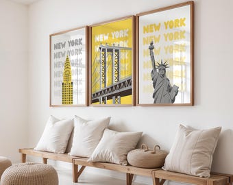 NYC Landmark Art Print Set – Minimalist New York City Wall Decor