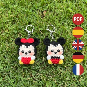 Crochet Pattern - Patrón Digital - Mini Llaveros Ratoncitos 2 en 1, Pareja Kawaii | Crochet Amigurumi PDF | Esp - Eng - Ger- Fra