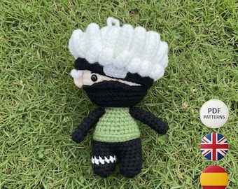Crochet Pattern - Digital Pattern - Amigurumi Sensei with Ninja Mask, Silver Hair and Detailed Chibi Style | PDF ESP-ENG