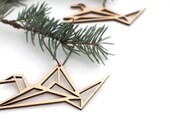 Origami Crane Ornament Set - Laser Cut Maple Wood Wooden Origami Crane Holiday Christmas Tree Ornaments
