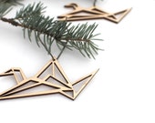 Origami Crane Ornament Set - Laser Cut Maple Wood Wooden Origami Crane Holiday Christmas Tree Ornaments