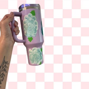 Painted Stanley 40oz purple tumbler, floral design painted Stanley, with assorted flowers and vines, custom painted Stanley for her