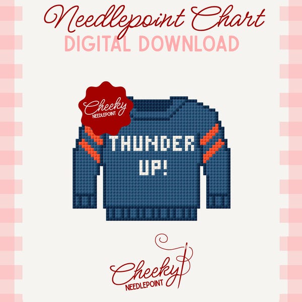 Thunder Up Sweater | OKC Basketball | Needlepoint Chart Pattern (Digital Download)