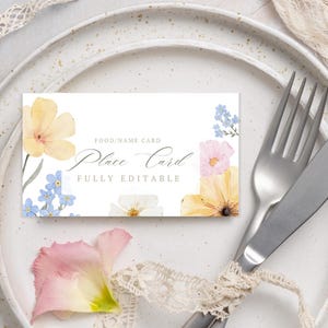 Floral Place Card Food Tent Template | Wedding Shower Editable Modern Script Digital Download