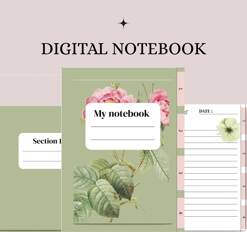 Digital Notebook With Clickable Tabs, Floral Style - Etsy