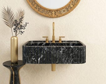 Lavabo de mármol negro Taurus, hecho a mano.