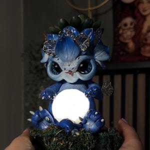 Moonlight Dragon Night Light Planter, Mystic Blue Creature Pot, handgemaakte fantasie bekend met led, grillige nachtlamp