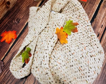 Handmade Crochet Crossbody Bag: Boho Cotton Tote with Hand-Sewn Lining