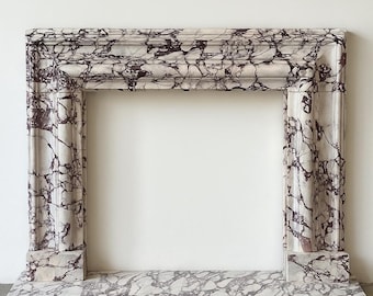 Hand-Carved Calacatta Viola Marble Fireplace Mantel, Custom Fireplace Surround