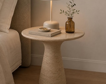 Natural Stone Coffee Table, Round Travertine Table, Modern Organic Kitchen Furniture