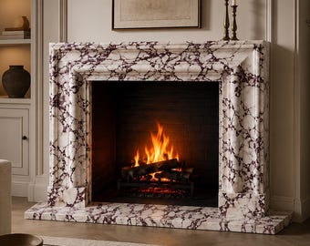 Hand-Carved Fluted Natural Stone, Calacatta Viola Marble Fireplace Mantel, Oversized Custom Mantle, Customized Fireplace Surround