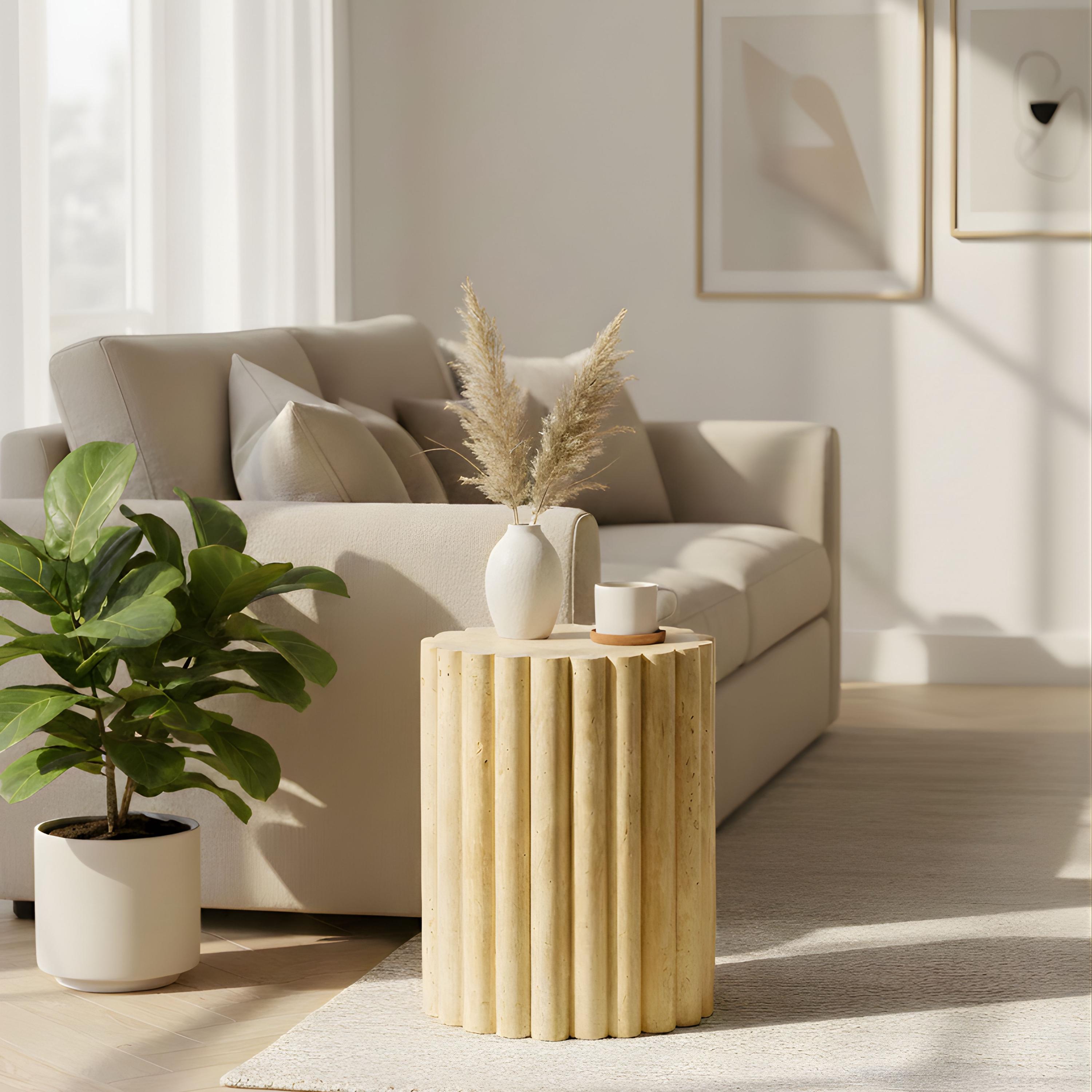 Grooved Table Grooved Travertine Side Table, Natural Stone Pedestal Stand - Etsy