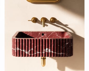 Rosso Levanto Marble Sink, Handcrafted Stone Vessel Sink, Luxury Red Marble for Vanity Sink, Suitable for Interior Design Projects