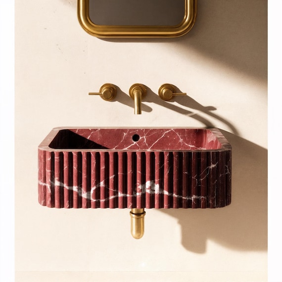 Rosso Levanto Marble Sink, Handcrafted Stone Vessel Sink, Luxury Red Marble for Vanity Sink, Suitable for Interior Design Projects