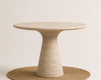 Mesa redonda de travertino, mesa de centro de piedra natural, muebles de cocina modernos y orgánicos.