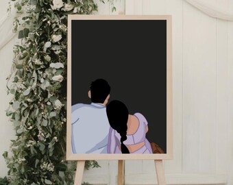Indian Couple Art Print 4-Pack: Minimalist Saree & Kurta Illustration (Digital Download)