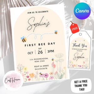 Bee Birthday Invitation, First Bee Day Birthday Invitation, Editable Canva Birthday Invitation, Editable Birthday Template