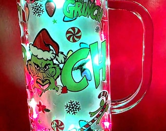 20 oz Light-Up Snowglobe Tumbler with Handle & Stainless Steel Core – Holiday Edition