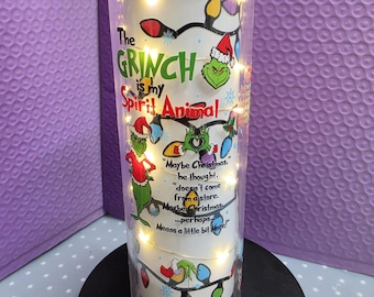 Handmade LED Light-Up Grinch Tumbler | 20 oz Double-Walled Holiday Drinkware