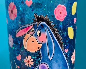 Handcrafted Donkey Snow Globe Tumbler | Glitter, Stars, Floral Decals (16 oz)