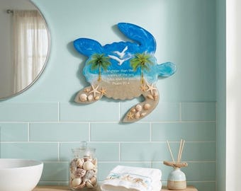 Handcrafted Resin Sea Turtle Wall Art – Coastal Christian Decor (11" x 13")