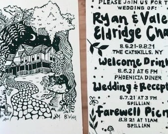Custom Block Print Wedding Invitations and design - DEPOSIT