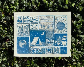 Hand Carved Michigan “Summertime” Block Print
