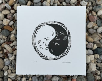 Yin Yang Faces Block Print