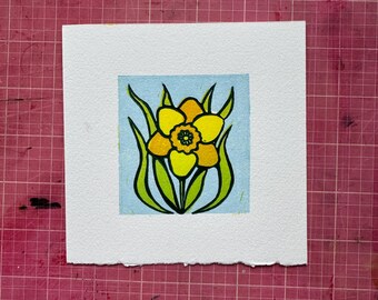 Hand Carved “Daffodil” Multi Color Block Print