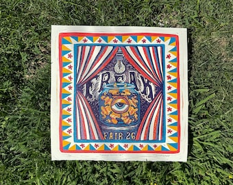 Hand carved and Printed Billy Strings “Orange Sunshine” Freak Fair Reduction Block Print
