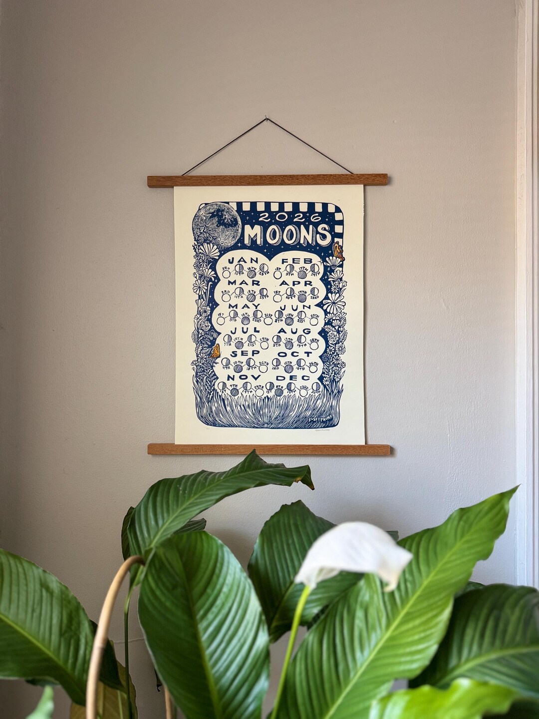 2026 Hand Carved Block Print Moon Phase Calendar - Etsy